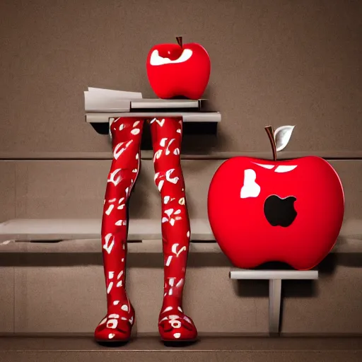 Image similar to Red apple with human crossed legs, cartoon y