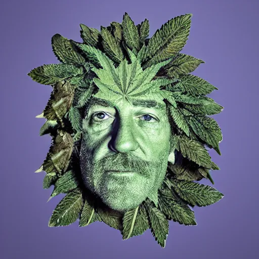 Image similar to robert plant made of marijuana buds and leafs for a head and face 4 k