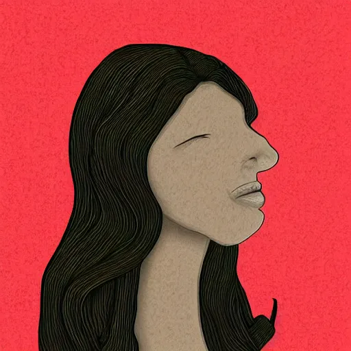 Prompt: girl without lips with a mouth in top of head, digital art