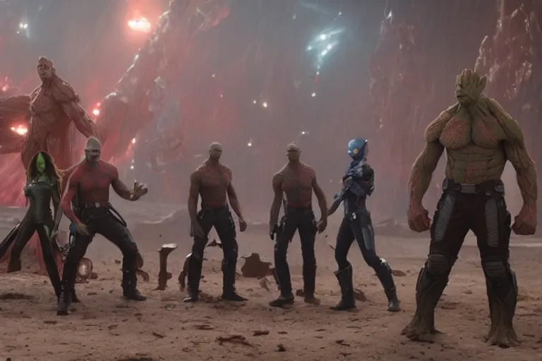 Image similar to VFX movie closeup guardians of the galaxy and the avengers fight scene by Emmanuel Lubezki