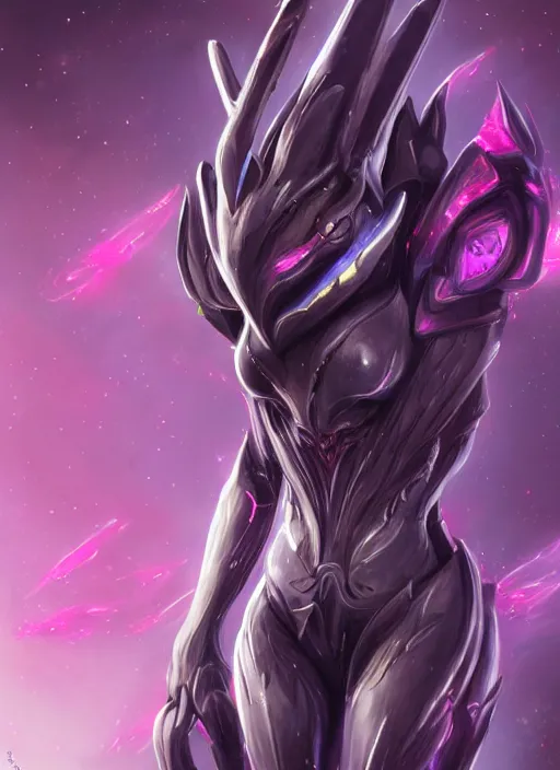 Image similar to cinematic close body, cosmic sized beautiful stunning giant robot mechan hot female dragon goddess, sharp sleek cyborg dragon head, sharp metal ears, smooth purple eyes, smooth fuschia skin, smooth silver armor, nebula, epic proportions, epic scale, macro furry, furry art, dragon art, goddess art, giantess art, warframe, warframe fanart, furaffinity, octane