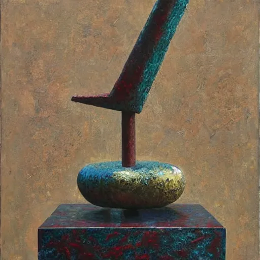 Image similar to a detailed, impasto painting by shaun tan and louise bourgeois of an abstract forgotten sculpture on a pedestal by ivan seal and the caretaker