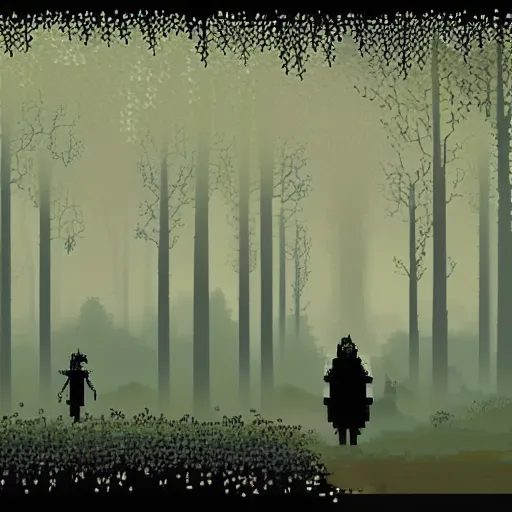 Prompt: A beautiful #pixelart pixel art illustration of a single dusty path winding through a dark fairytale forest by Eyvind Earle and Ivan Shishkin and Marc Simonetti and Amanda Clark and Zhicao Cai, at night, nature, shadows, haunting, DeviantArt, #pixelart:3, blur, dof, human, hair, man, woman, people, person, figure, face, jpeg artifacts, flesh, realism, photorealism, photograph, dust, scratches, text, watermark:-1