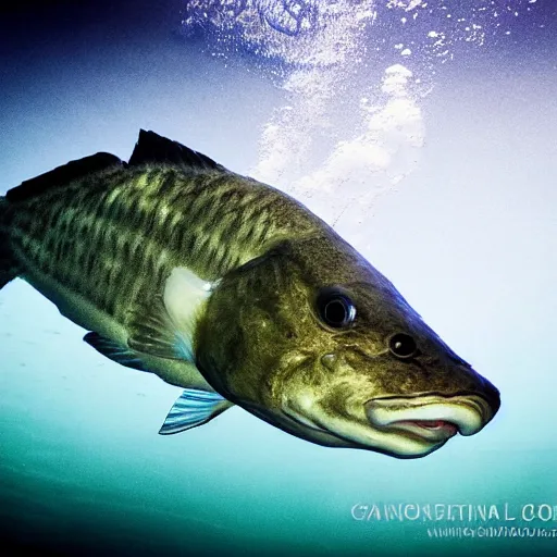 Image similar to incredibly detailed atlantic cod, very realistic, underwater, beautiful photo, award winning underwater photography, canon 5 d, 4 k,