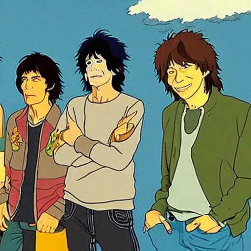 Image similar to the rolling stones in studio ghibli