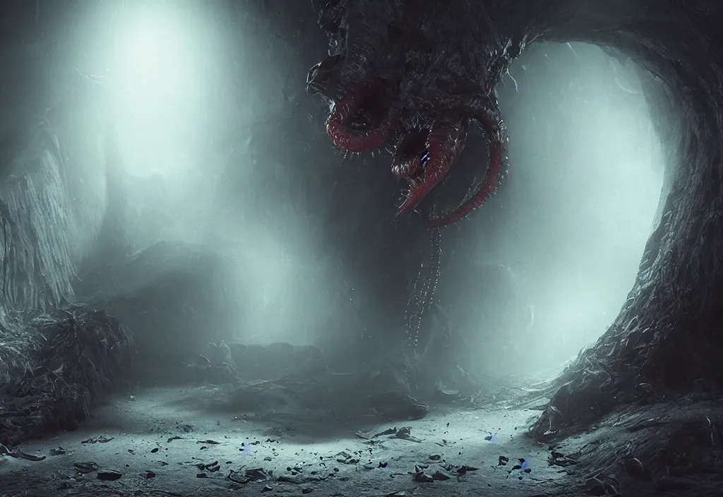 Image similar to eternal eldritch worm photorealistic, film, cinematic lighting, octane render, volumetric light, dark - art