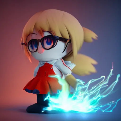 Prompt: cute fumo plush of a girl with pyrokinetic energy, angry, fire lens flare, vray