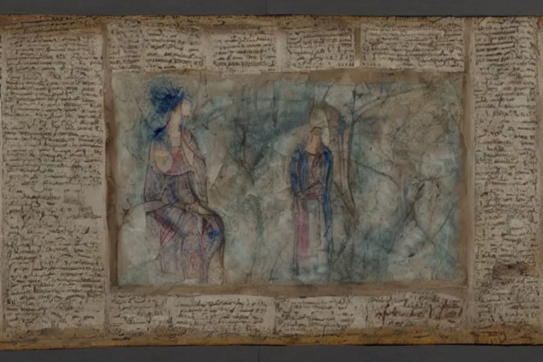 Image similar to 'Dayware' Mixed Media on parchment, private collection, masterpiece