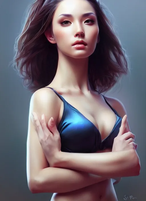 Image similar to photo of a gorgeous young woman in the style of stefan kostic, realistic, sharp focus, 8 k high definition, insanely detailed, intricate, elegant, art by stanley lau and artgerm