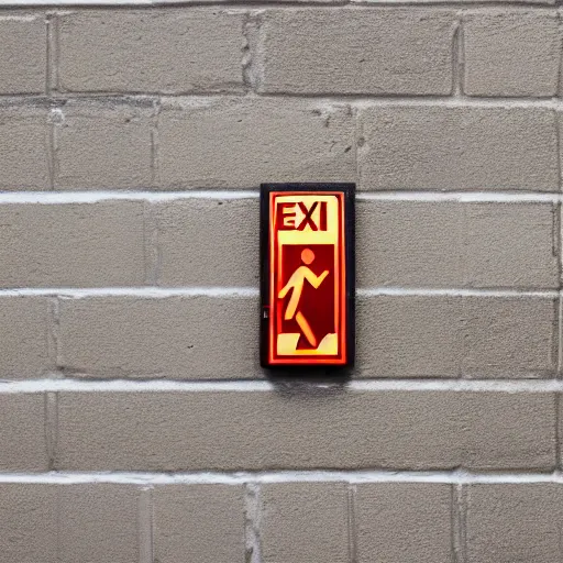 Prompt: fire exit sign with the word exit, office building