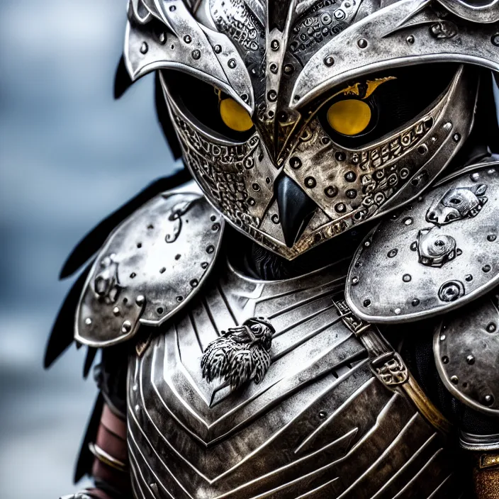 Prompt: photo of a warrior with metal owl themed armour, highly detailed, 4 k, hdr, smooth, sharp focus, high resolution, award - winning photo