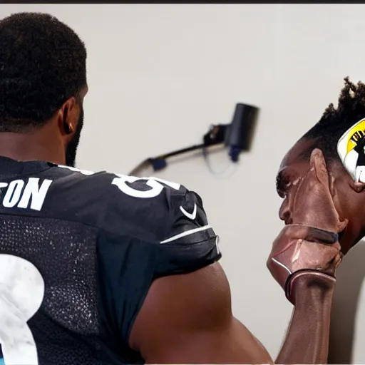 Image similar to nfl wide receiver antonio brown receiving therapy from professional real life, 8 k, 4 k uhd, realistic, hyper realistic, super detailed, very detailed, detailed