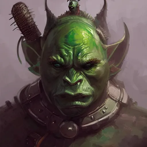 Prompt: handsome green orc wearing medieval suit of armor, illustration, concept art, art by wlop, dark, moody, dramatic