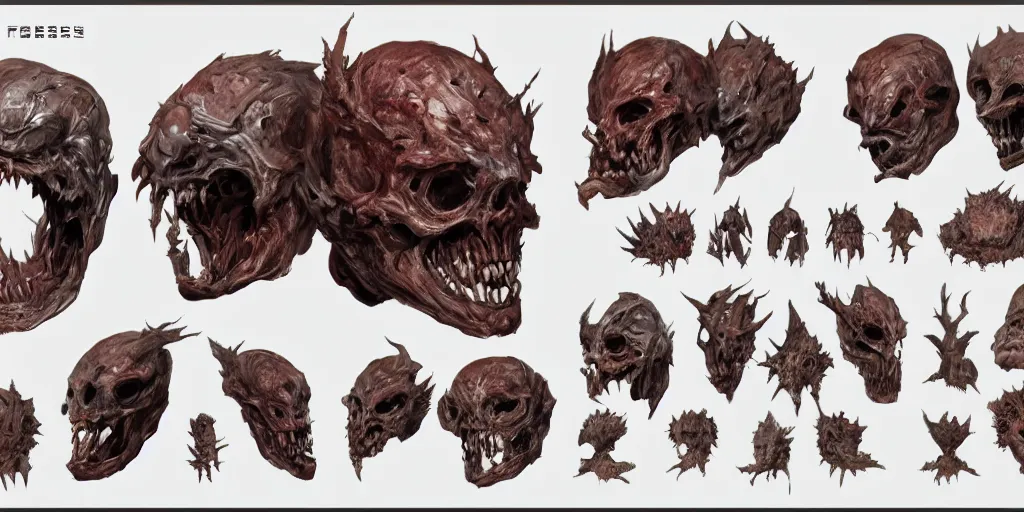 Image similar to flesh and bones mask design, character sheet, Moebius, Greg Rutkowski, Zabrocki, Karlkka, Jayison Devadas, Phuoc Quan, trending on Artstation, 8K, ultra wide angle, zenith view, pincushion lens effect.