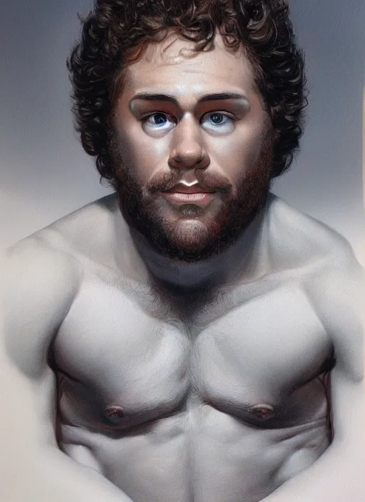 Image similar to a portrait of seth rogan, art by boris vallejo and greg danton and denys tsiperko, detailed, hyperrealism, artstation