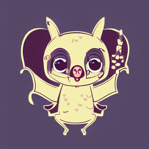 Prompt: cute kawaii realistic fruit bat, digital art, high quality, vector illustration, art, detailed, render, sticker, by sydny hanson