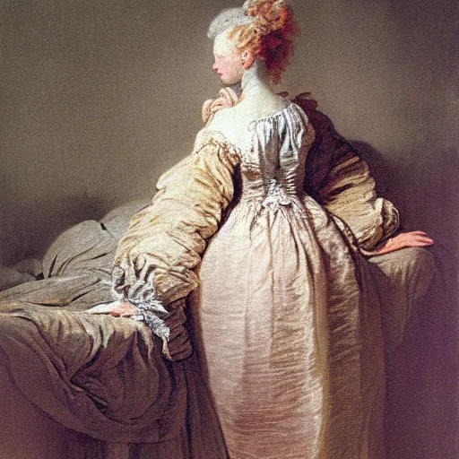 Image similar to 1976 woman in nightgown painted by fragonard