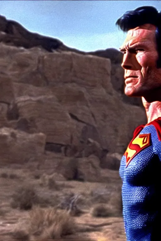 Image similar to clint eastwood as superman in the good the bad and the ugly