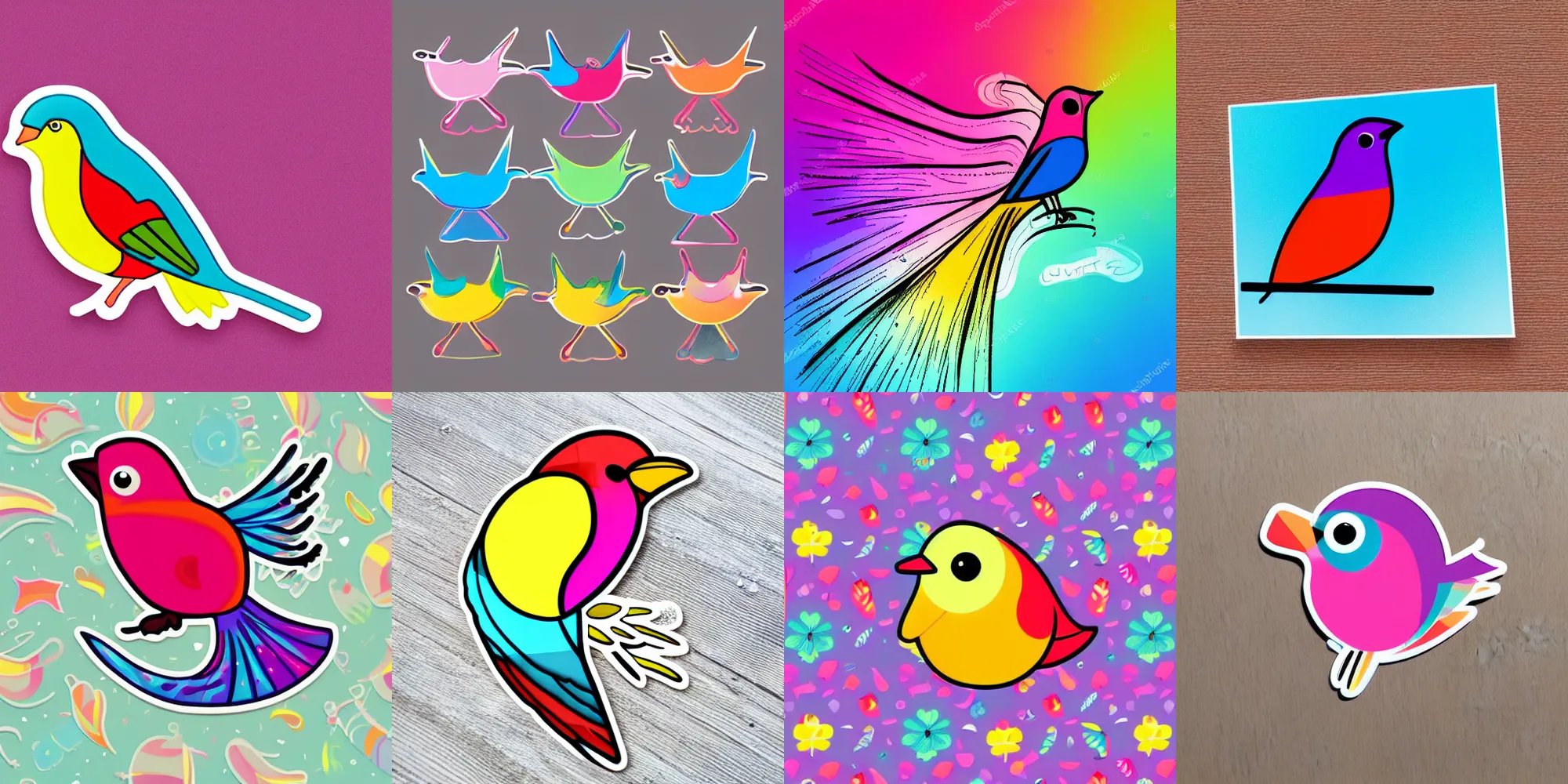 Prompt: cute colorful multicolored bird, gradient effect, sticker illustration