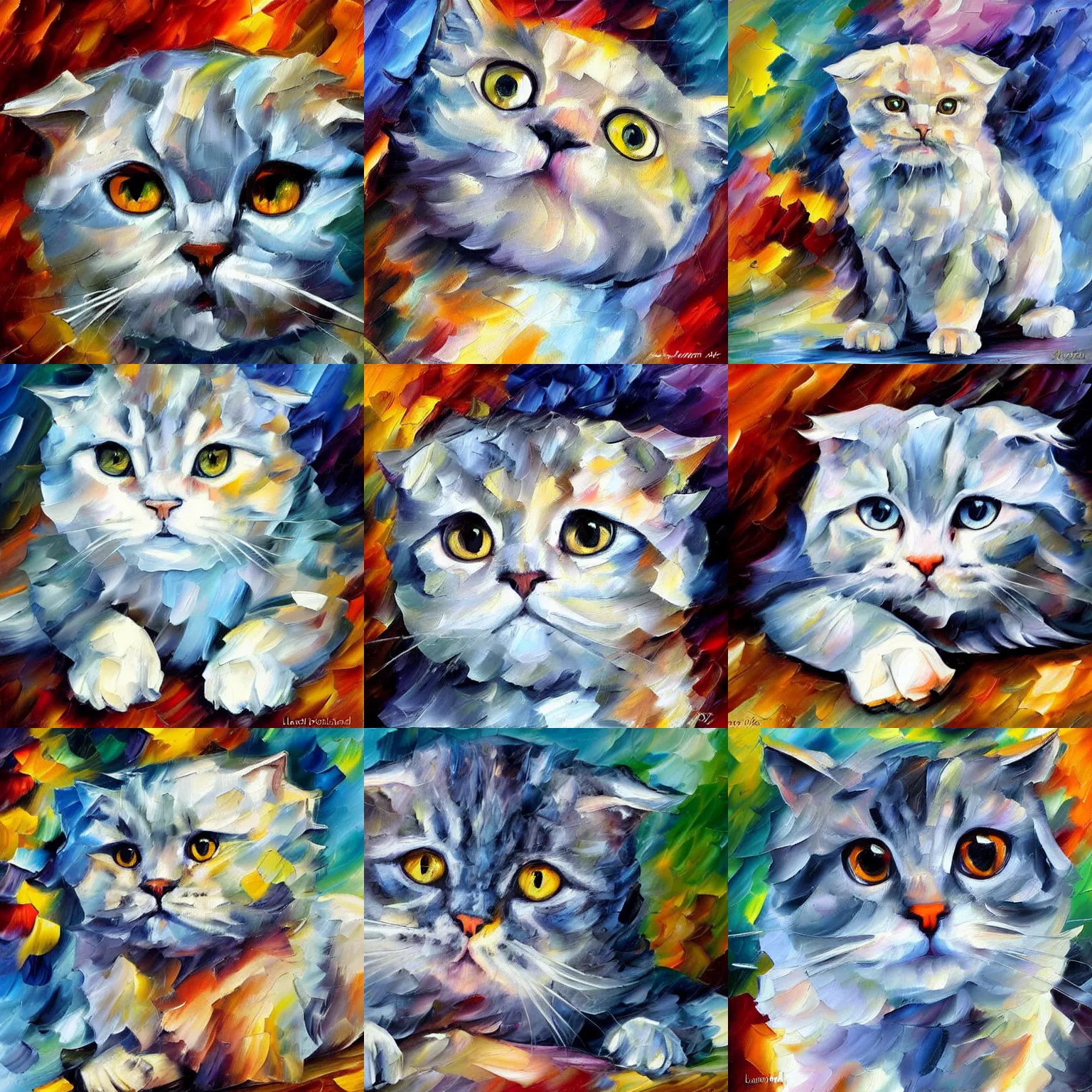 Prompt: grey scottish fold, expressive oil painting, by leonid afremov