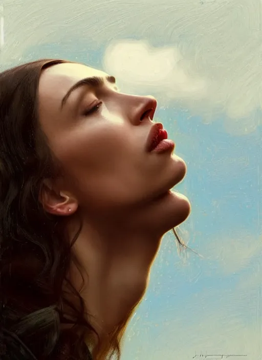 Image similar to megan fox kisses scarlet johansson countryside, calm, fantasy character portrait, dynamic pose, above view, sunny day, thunder clouds in the sky, artwork by jeremy lipkin and giuseppe dangelico pino very coherent asymmetrical artwork, sharp edges, perfect face, simple form, 1 0 0 mm