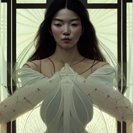 Image similar to symmetry portrait of kendrick kang - joh jeong, intricate, elegant, highly detailed, digital painting, artstation, concept art, smooth, sharp focus, illustration, art by artgerm and greg rutkowski and alphonse mucha