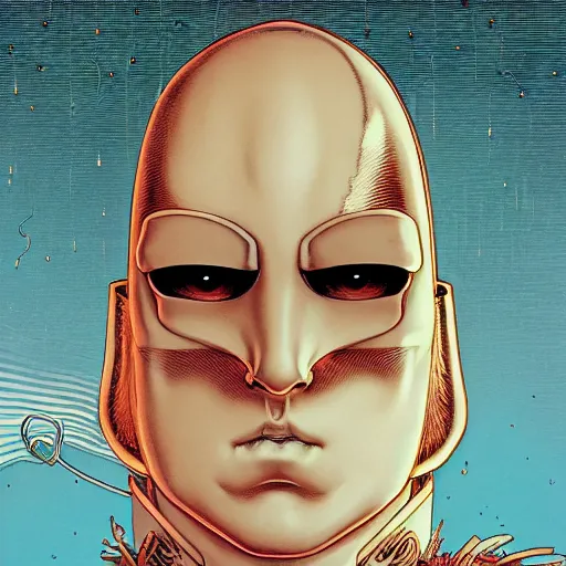 Image similar to portrait closeup of marshmello, symmetrical, by yoichi hatakenaka, masamune shirow, josan gonzales and dan mumford, ayami kojima, takato yamamoto, barclay shaw, karol bak, yukito kishiro, areuz