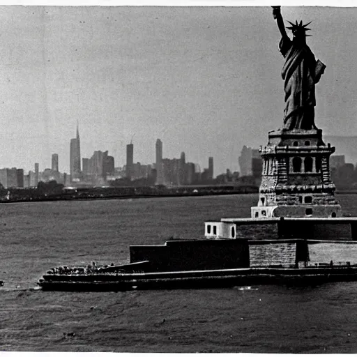 Image similar to statue of liberty destroyed, old