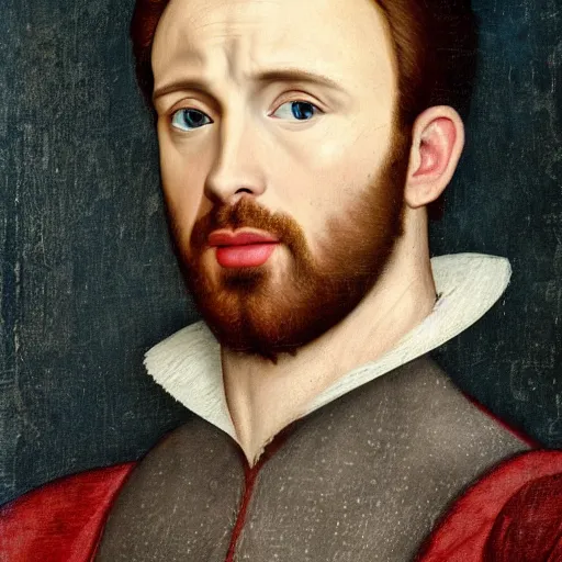 Image similar to a renaissance style portrait painting of Chris Evans