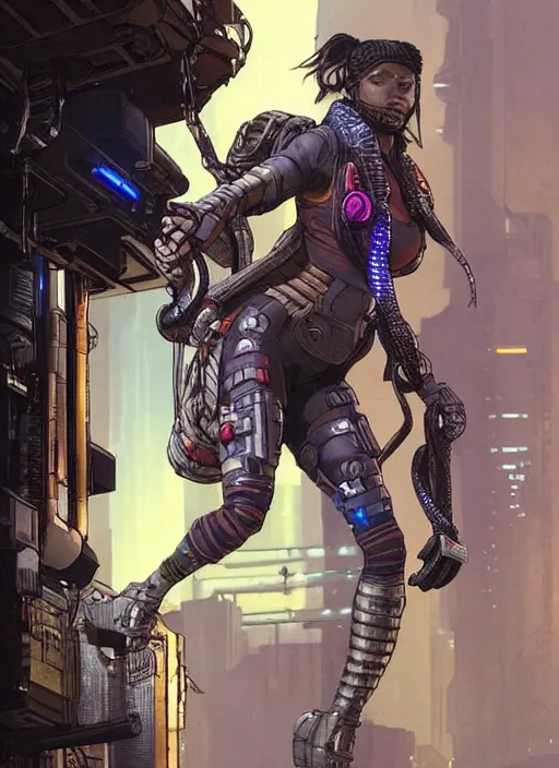 Image similar to apex legends cyberpunk weight lifter. concept art by james gurney and mœbius. cinematic, dramatic lighting ( cyberpunk 2 0 7 7 ), clean aesthetic