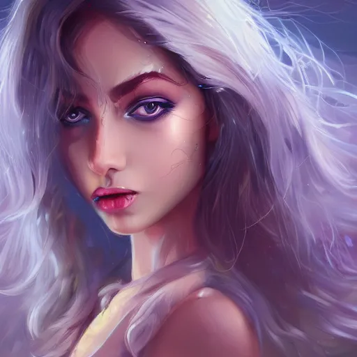 Image similar to fantasy magic fashion girl portrait, sci - fi, glossy eyes, face, long hair, fantasy, intricate, elegant, highly detailed, digital painting, artstation, concept art, smooth, sharp focus, illustration