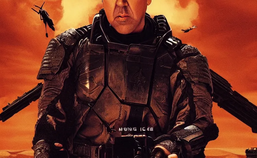 Image similar to Nicholas Cage!! in Dune 2021 by denis villeneuve, screenshot, still, movie poster, wallpaper, movie scene, Dune!