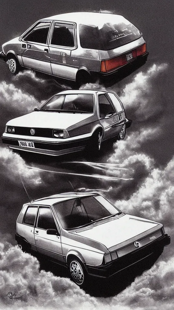 Image similar to 1 9 8 0 s airbrush surrealism illustration of a vw golf