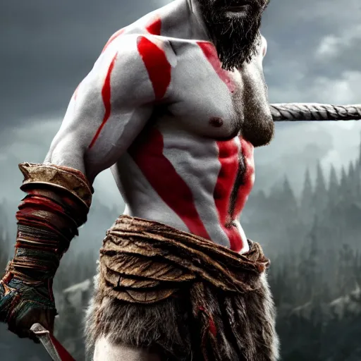 Prompt: Shia LaBeouf as Kratos in God of War, 4k