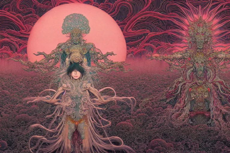 Prompt: realistic detailed image of the apocalypse, conjuring psychedelic background, part by takato yamamoto, part by alex gray, ross tran, james jean, ultra realistic, octane render, highly detailed, 8 k, trending on artstation, cosmic, symmetry, masterpiece