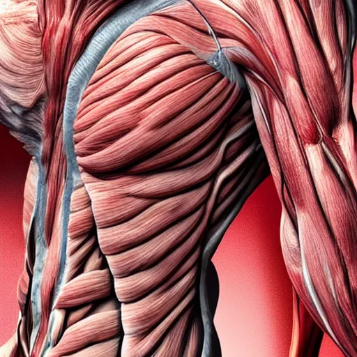 Image similar to detailed realistic illustration of damaged muscle fibres