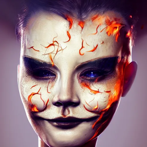 Image similar to anonymous as fire, award winning creature portrait photography, extremely detailed, artstation, 8 k, sensual lighting, incredible art, wlop, artgerm