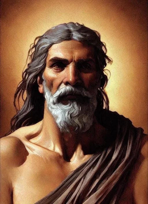 Prompt: ancient greek man, painted by artgerm and greg rutkowski and alphonse mucha. clear highly detailed face, beautiful art