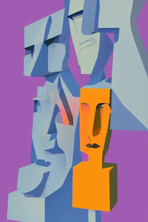 Image similar to cubist moai statue cutout digital illustration cartoon colorful beeple