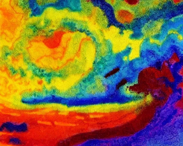 Image similar to Ocean waves in a psychedelic dream world. DMT. Curving rivers. Emil Nolde. Zao Wou-ki. Minimalist.