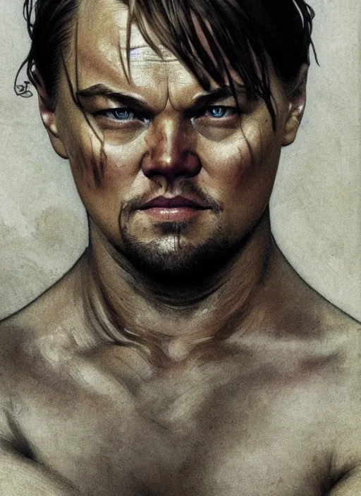 Prompt: a still of Leonardo DiCaprio as flesh human eater Collosal Titan in Attack on Titans, (Attack on Titans anime), sigma male, accurately portrayed, portrait art by alphonse mucha and greg rutkowski, highly detailed, digital painting, concept art, trending on artstation, very detailed, smooth, sharp focus, octane render