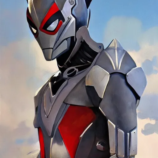 Image similar to greg manchess portrait painting of armored spiderman ultraman grey fox from metal gear cyborg japanese - american hybrid as overwatch character, medium shot, asymmetrical, profile picture, organic painting, sunny day, matte painting, bold shapes, hard edges, street art, trending on artstation, by huang guangjian and ail elvgren and sachin teng