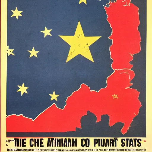 Image similar to Communist States of America, alternate history, 1955 propaganda art, USSA, Communist America art, 1950s