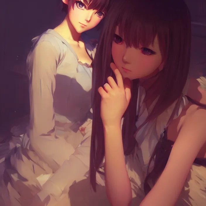 Image similar to a potrait of anime girl, my dress up darling anime, fine details, night setting, realistic shaded lighting poster by ilya kuvshinov katsuhiro, artgerm, jeremy lipkin and michael garmash, unreal engine 5, radiant light, detailed and intricate environment