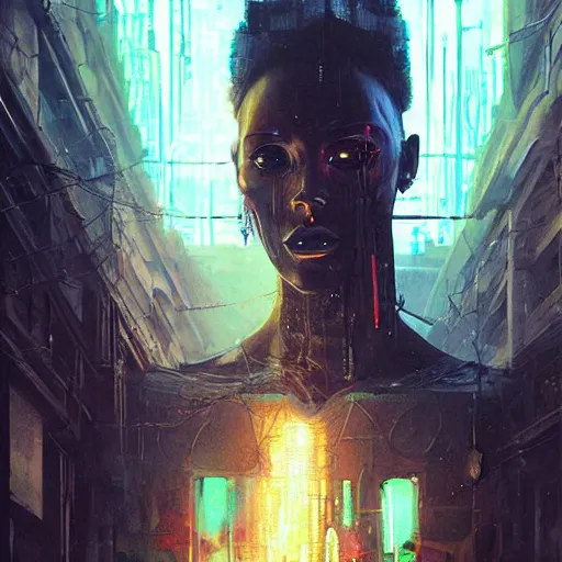 Prompt: cyberpunk voodoo by greg rutkowski and android jones, oil on canvaS