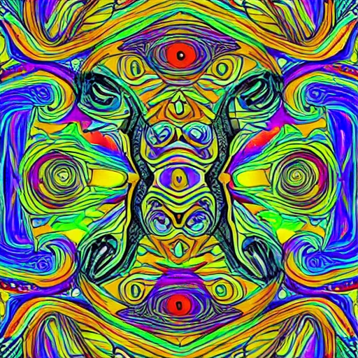 Prompt: psychedelic multicolor line art with eyes and tentacles