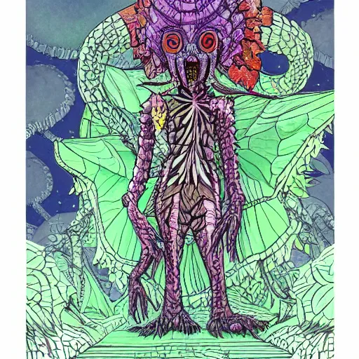 Image similar to detailed illustration, a demogorgon in the style of may gibbs, layered composition, layers, texture, textured, layered, sculpted, dynamic, 🦋,