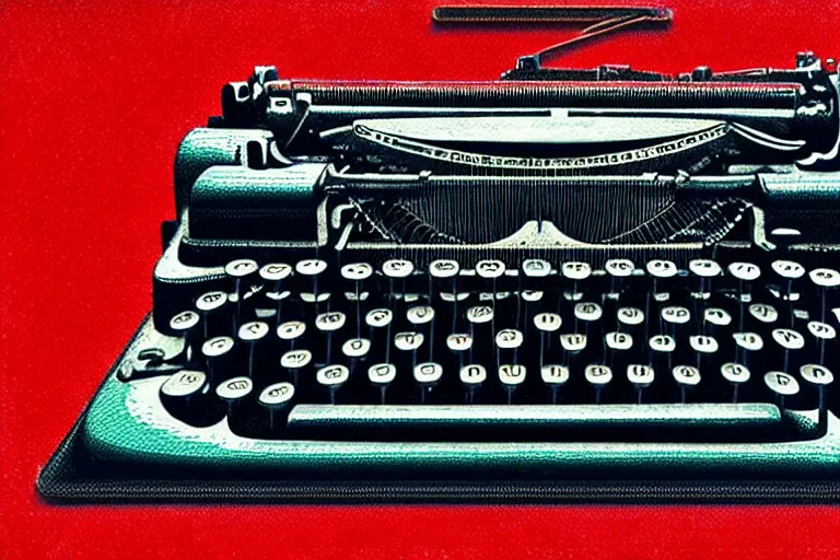 Image similar to typewriters!, in the style of john avon and derek riggs and eva widermann, trending on artstation, halfrear lighting closeup view anaglyph filter, bokeh, anime, colored pencil art, belle epoque