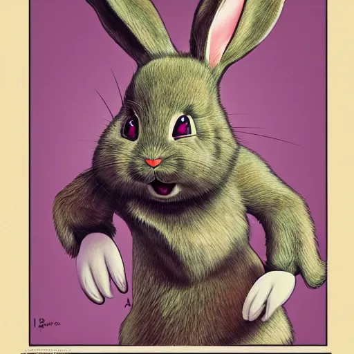 Image similar to A extremely highly detailed majestic hi-res beautiful, highly detailed portrait of a scary terrifying cartoon rabbit in the style of 1960's Walt Disney animations