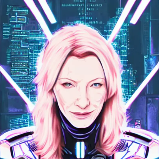 Image similar to cyborg cate blanchett, anime,drawing ,cyberpunk